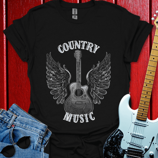Monochrome Country Winged Guitar T-shirt