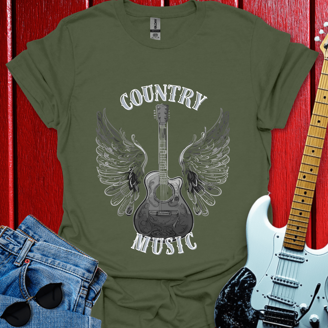 Monochrome Country Winged Guitar T-shirt