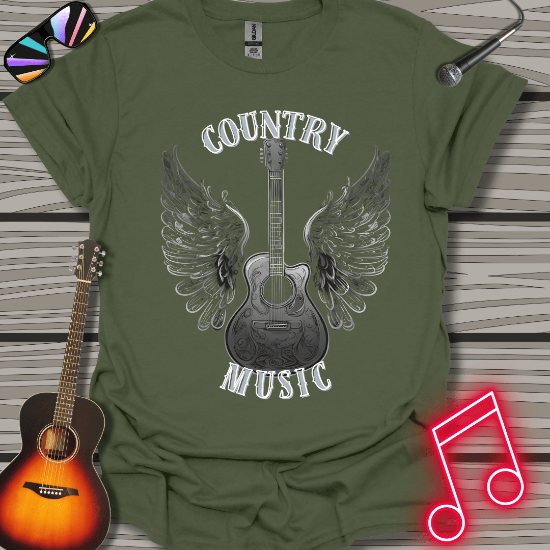 Monochrome Country Winged Guitar T-shirt